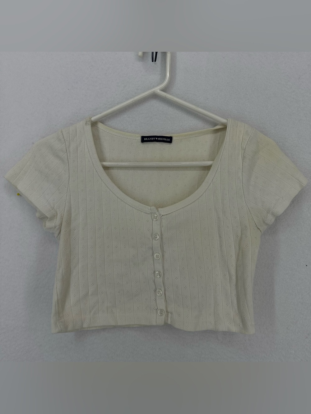 Brandy Melville Short Sleeve Crop Top Button Front‎ Women’s White One Size